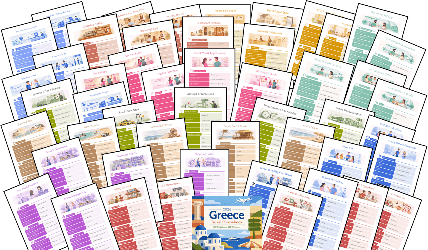 2026 Greece Travel Survival Kit (50 Situations, 500 Phrases) - PrepareForGreece